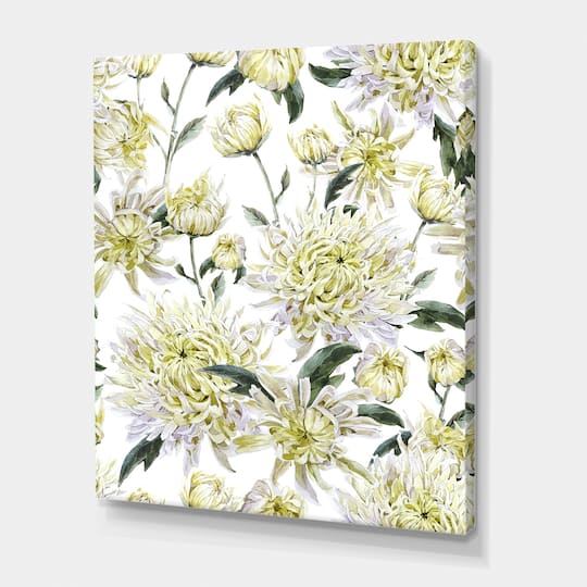 Designart - Vintage Yellow Chrysanthemus I - Traditional Canvas Wall Art Print
